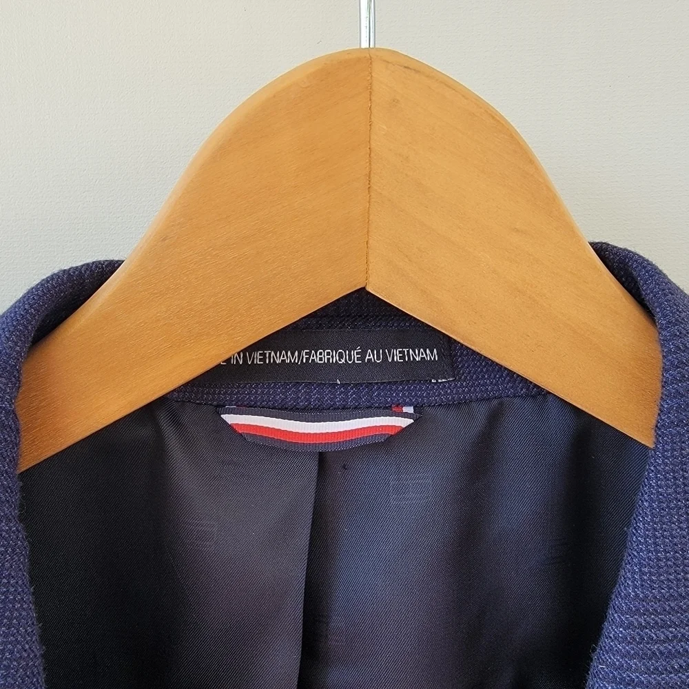 Tommy Hilfiger Navy Blue Blazer Mens 42L Vintage Plaid Preppy Sports Jacket